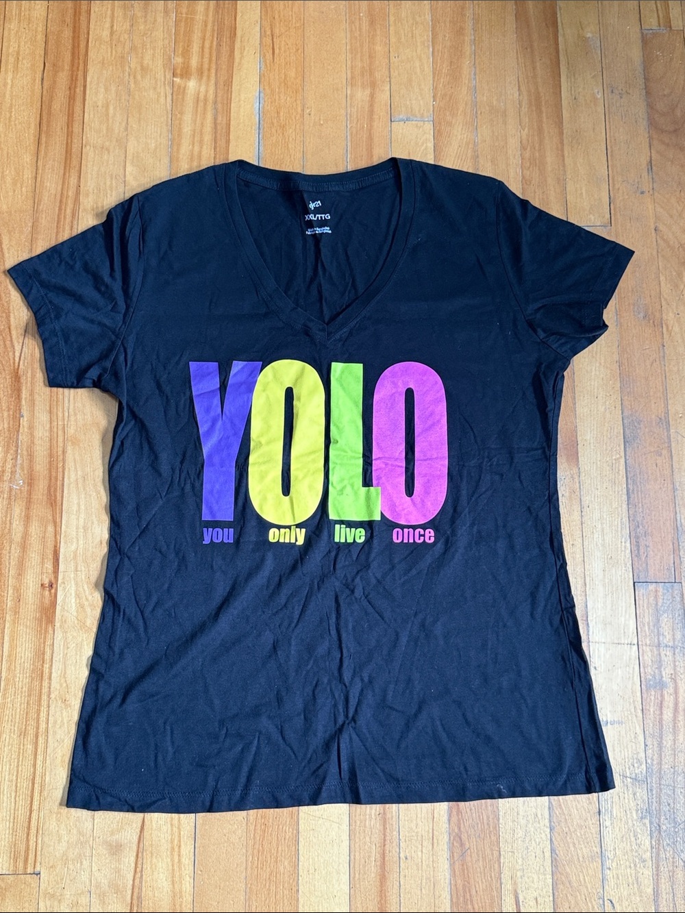 🔥S🅰️LE | YOLO Graphic V-Neck Tee - Black with Neon Gradient Print